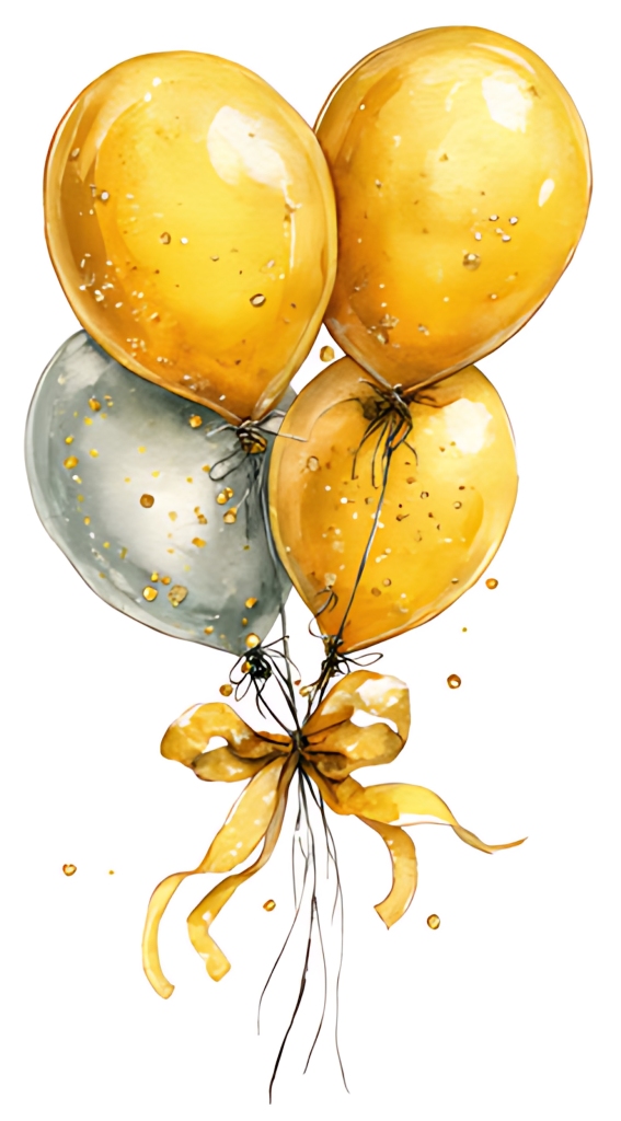 金银气球蝴蝶结节日氛围装饰插画
