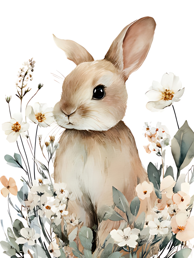 雏菊环绕兔子萌系动物插画