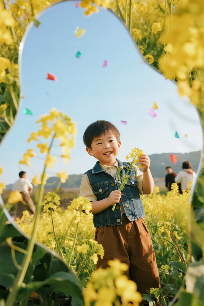 春季赏花油菜花儿童春游踏青春天摄影图