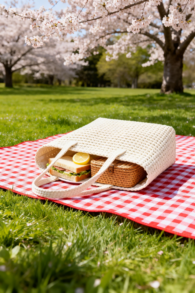 野餐包春天春季电商产品展示背景摄影图素材