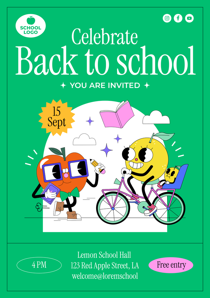 小清新扁平开学开学季文具促销宣传插画海报