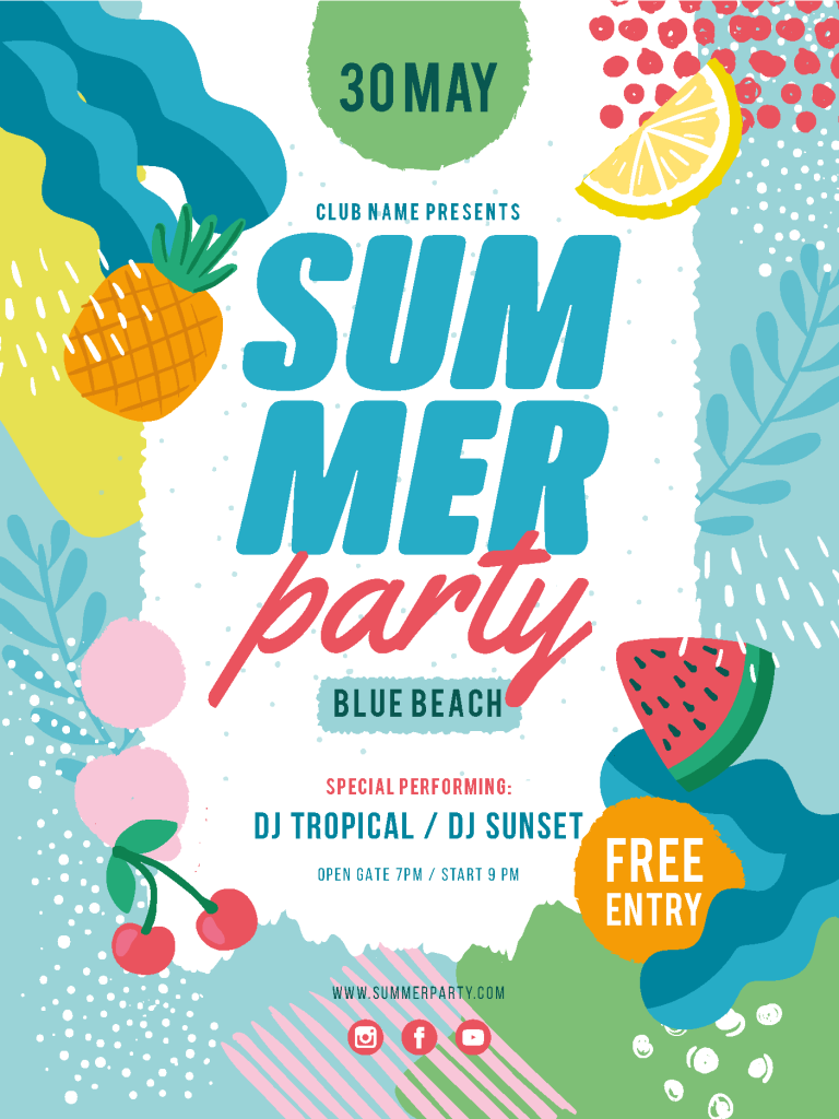 手绘可爱卡通夏季夏日海报设计