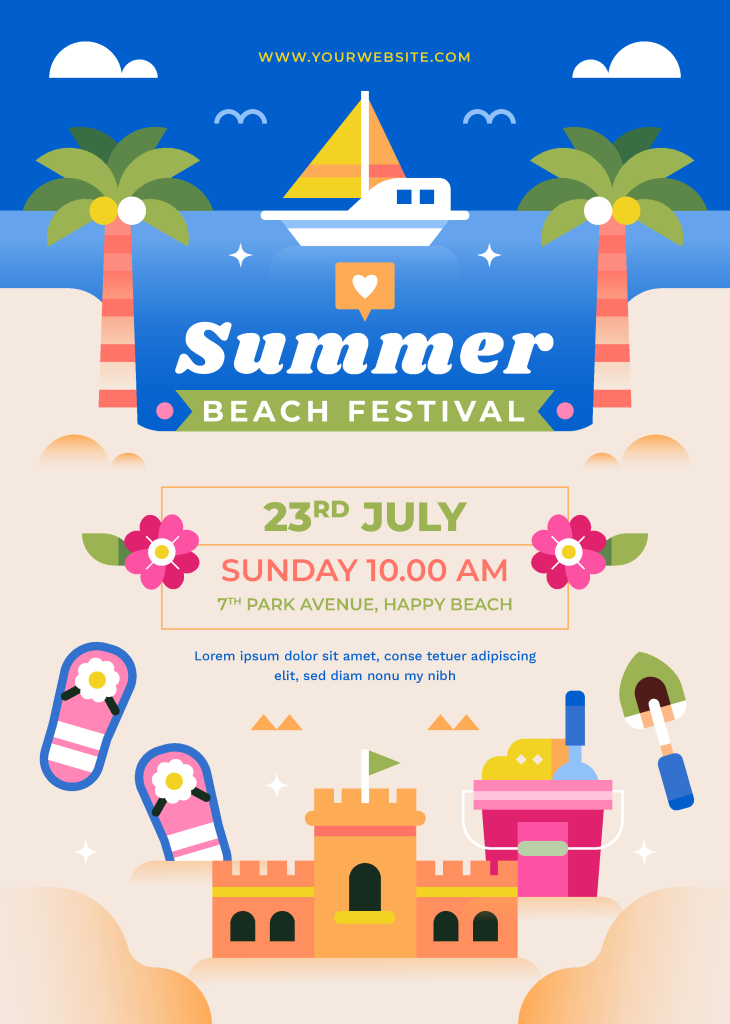 卡通可爱夏日夏季游泳水上乐园派对插画海报