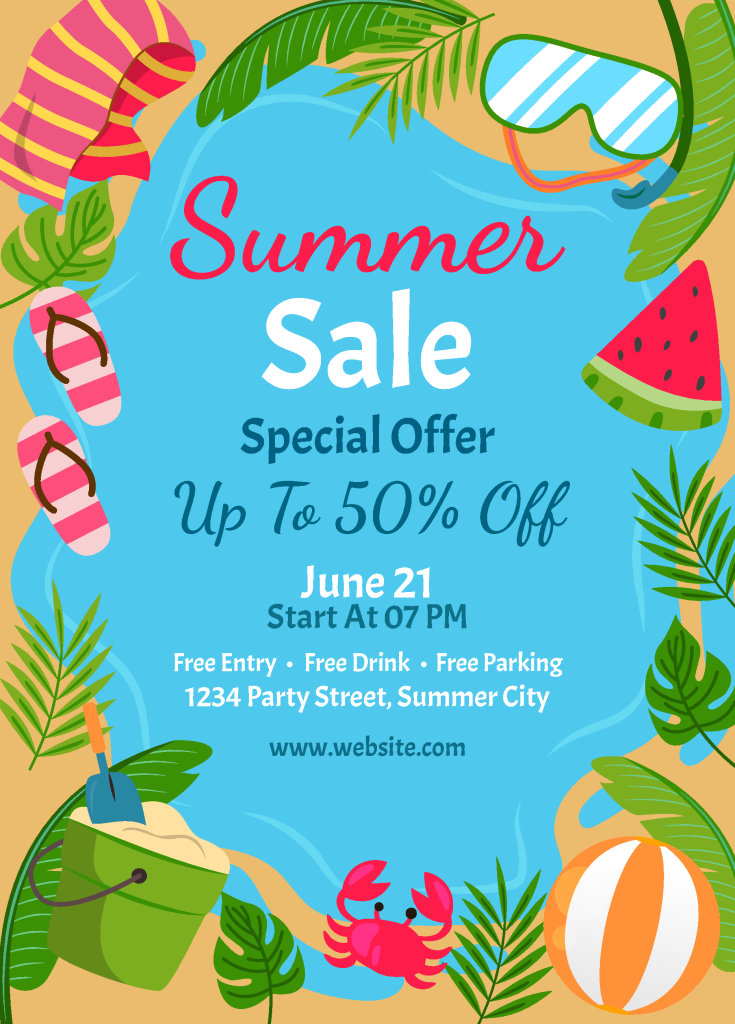 手绘可爱卡通夏日夏季宣传海报设计