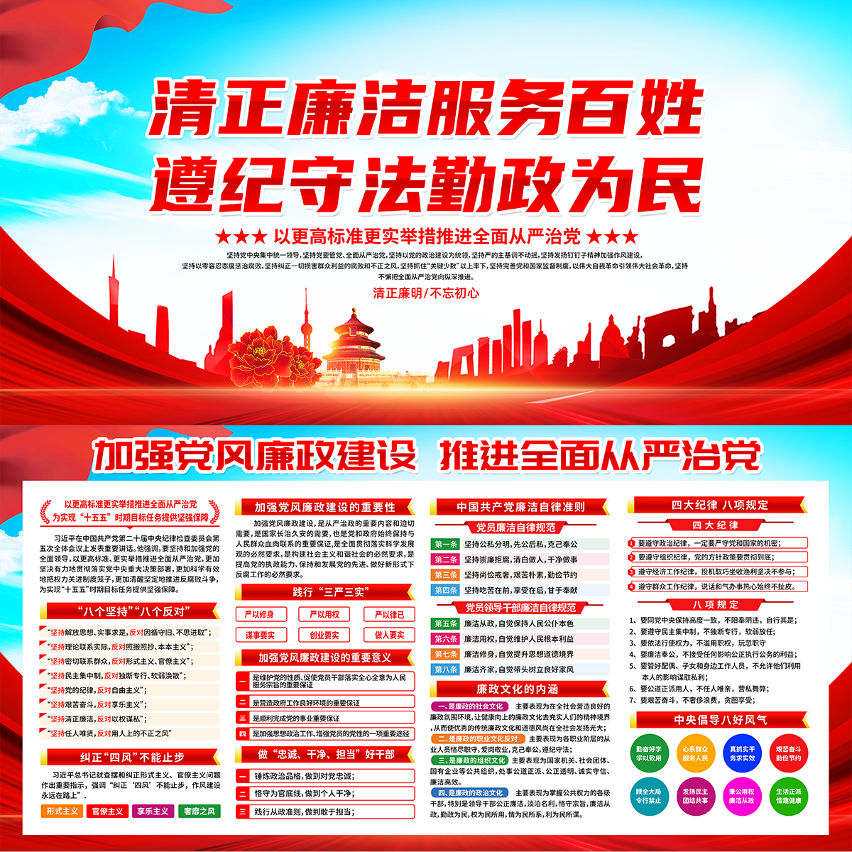 推进全面从严治党党风廉政建设党建展板