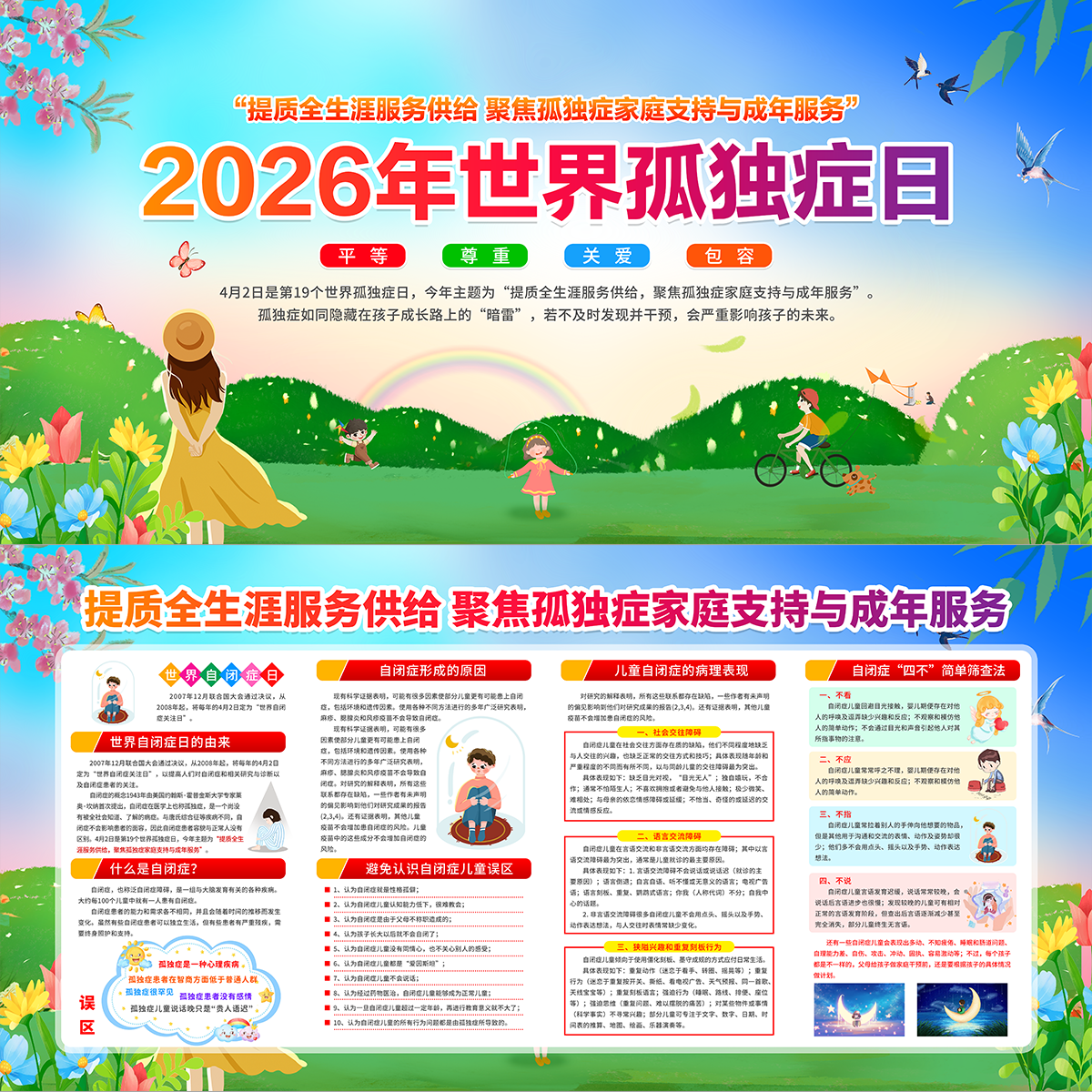 世界自闭症日孤独症医疗知识科普展板海报