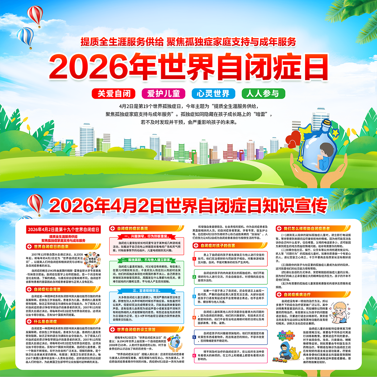世界自闭症日孤独症医疗知识科普展板海报