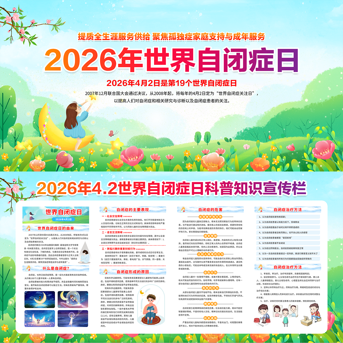 世界自闭症日孤独症医疗知识科普展板海报