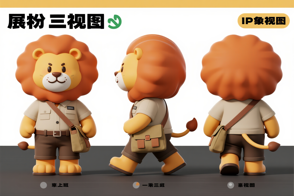 狮子动物IP三视图模型元素