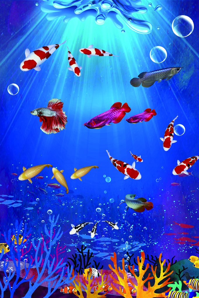 海底世界水族鱼馆喷绘传单海报背景