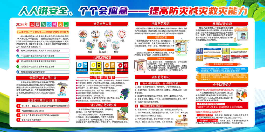 全国防灾减灾日提高救灾能力宣传展板海报