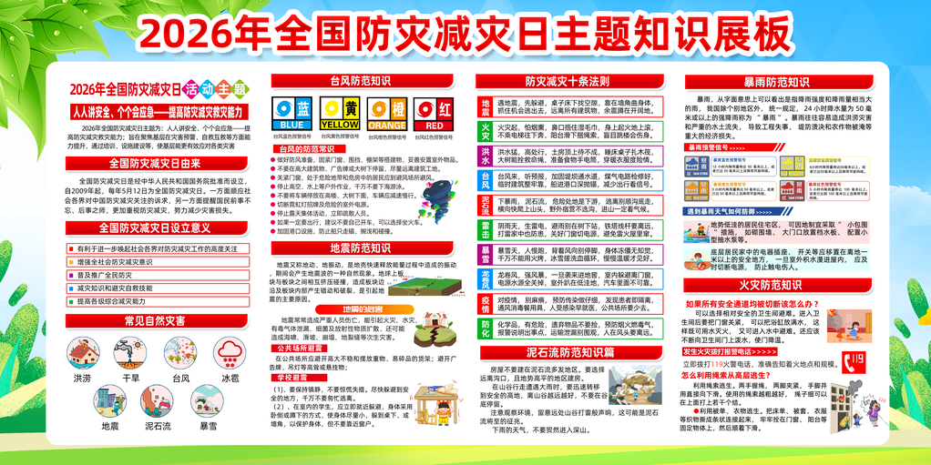 全国防灾减灾日主题知识展板海报设计模板
