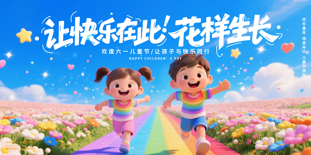 61六一儿童节文艺汇演表演背景展板海报