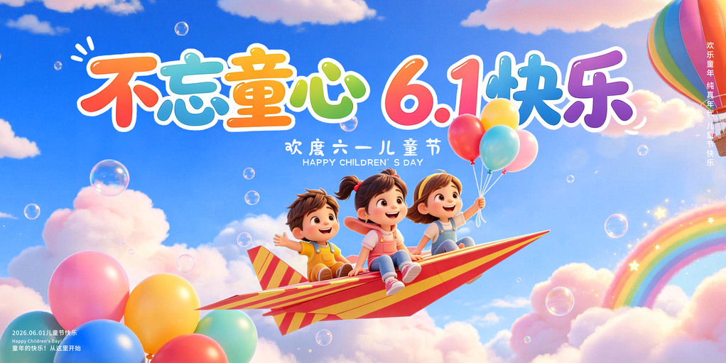 六一儿童节幼儿园文艺汇演舞台背景展板海报