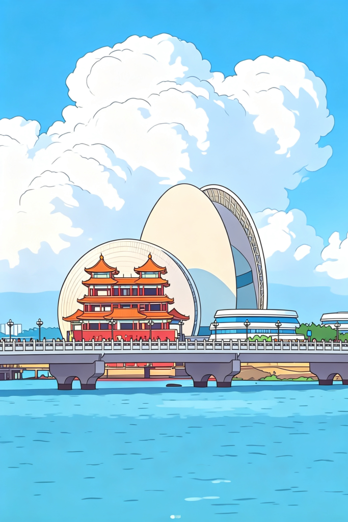 珠海大剧院扁平化风格插画