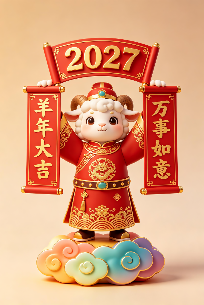 春联羊年新年春节小羊模型插画