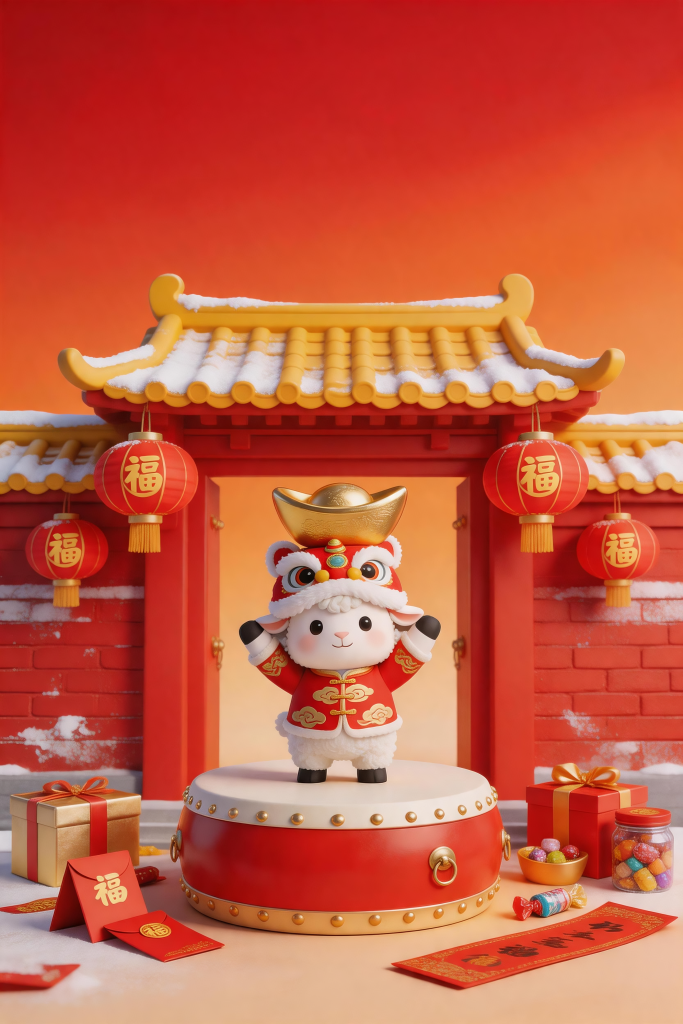 开门红羊年新年春节小羊模型插画