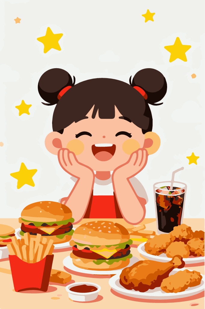 女孩美食快餐餐饮插画