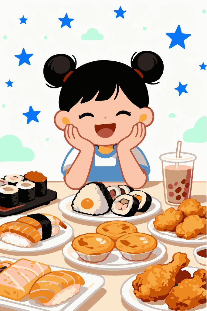 女孩美食快餐餐饮插画