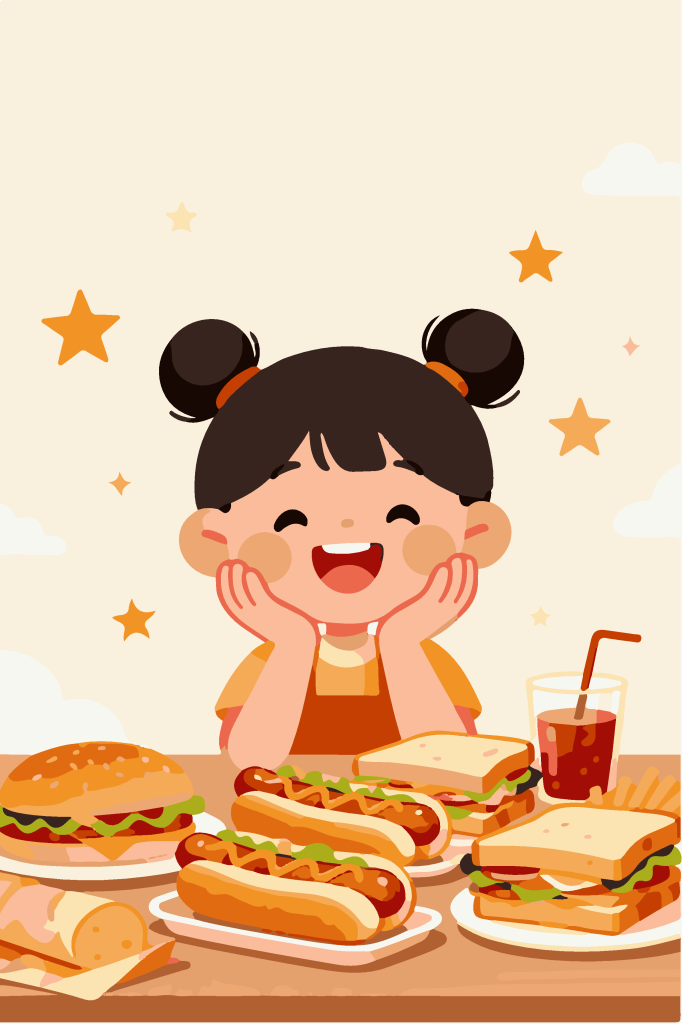 女孩美食快餐餐饮插画