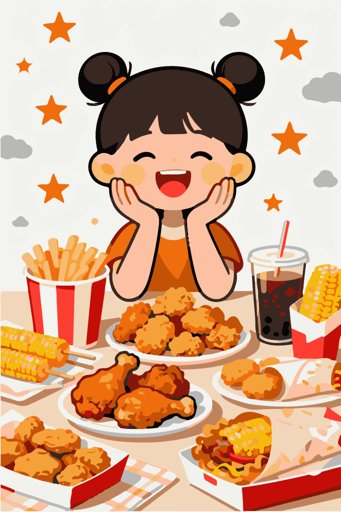 女孩美食快餐餐饮插画