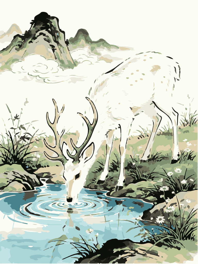 中式美学白鹿插画
