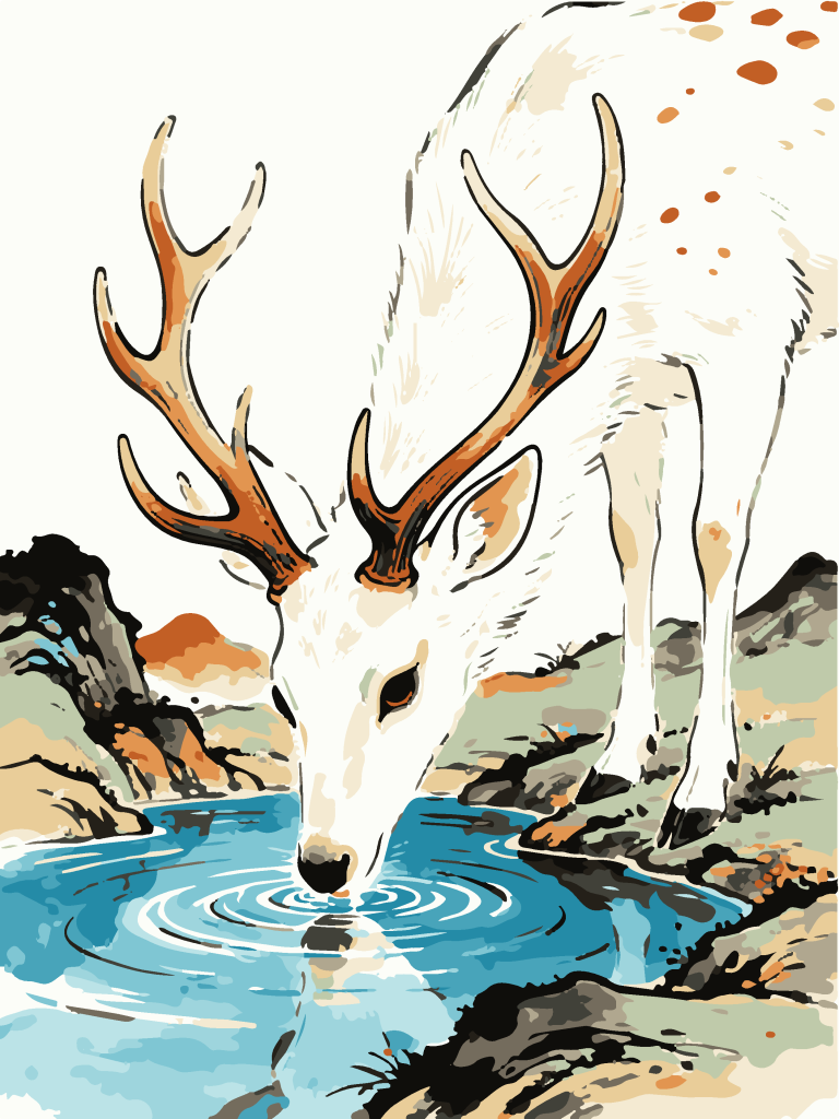 中式美学白鹿插画