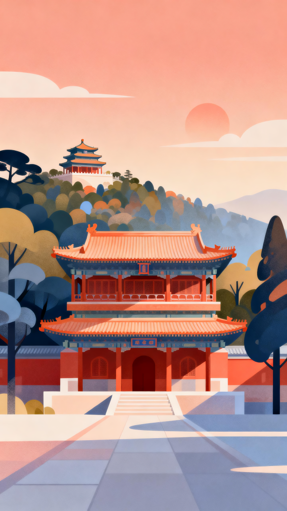北京香山公园手绘插画