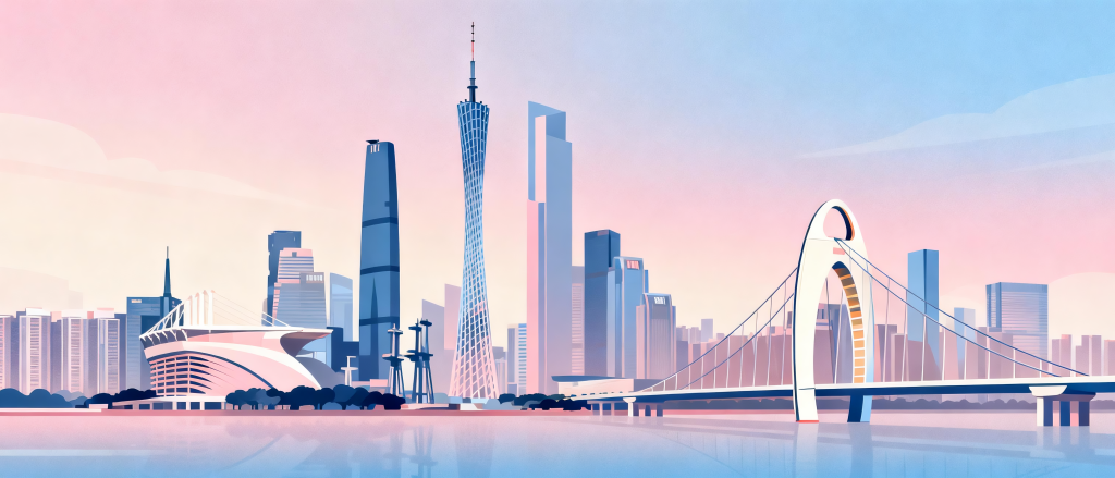 广州地标建筑手绘插画
