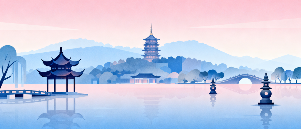 杭州西湖地标扁平化插画