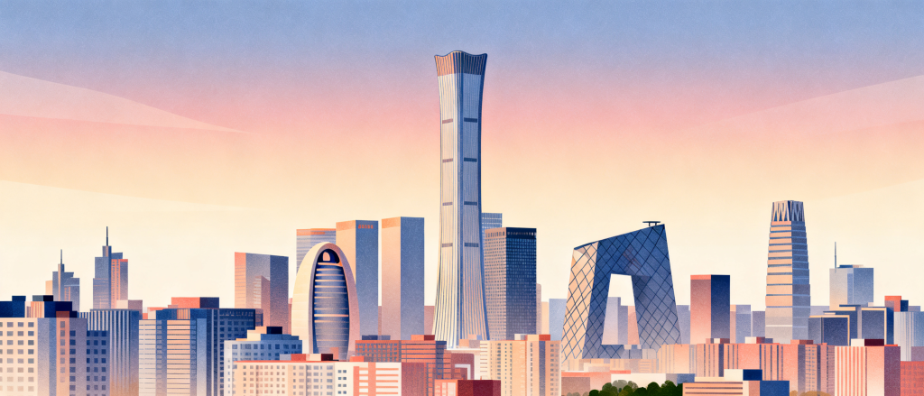 中国尊地标手绘插画