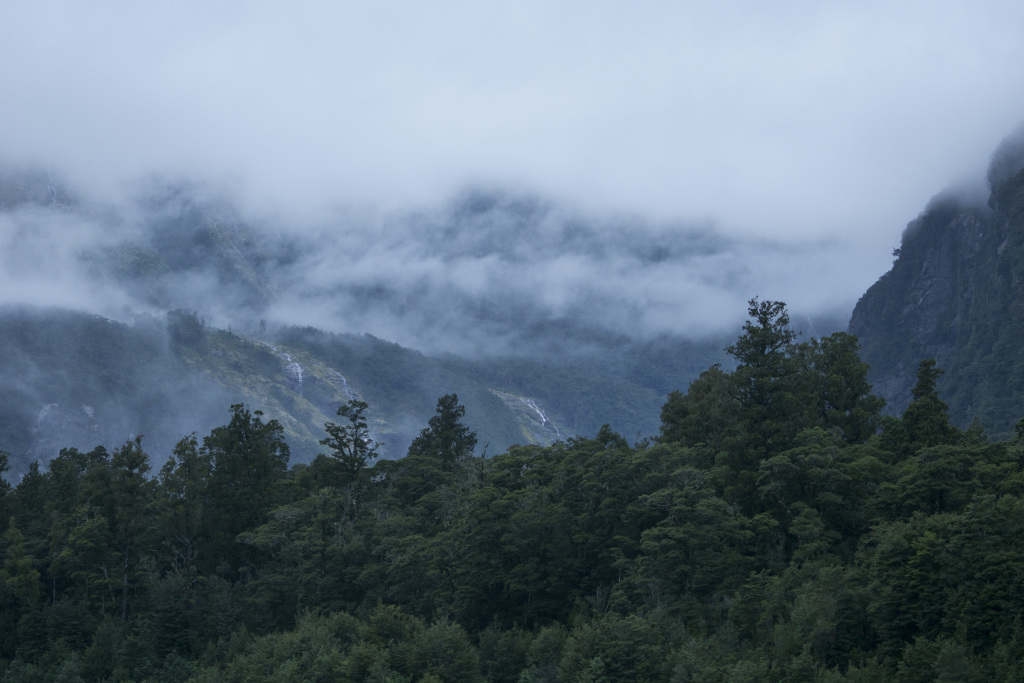 迷雾湖泊山水风景画图片