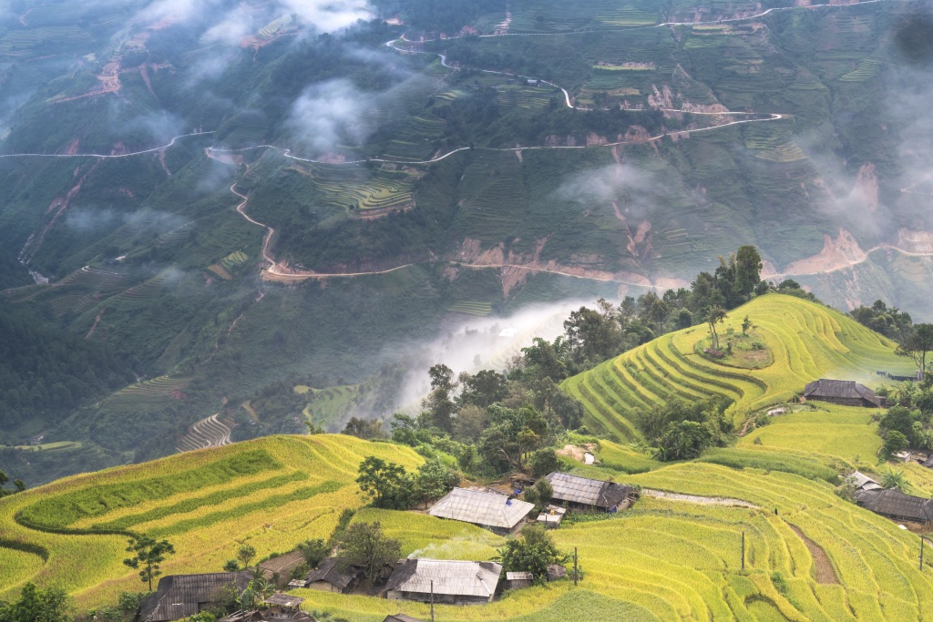 梯田稻田乡村风景画摄影图片