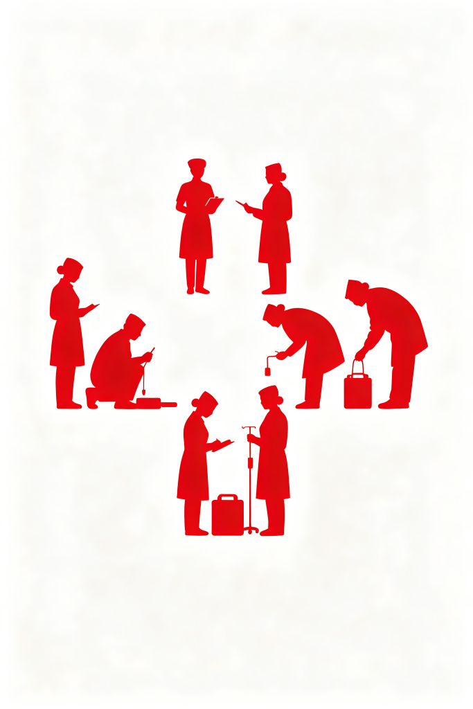 医务人员剪影拼图红十字会医疗元素插画