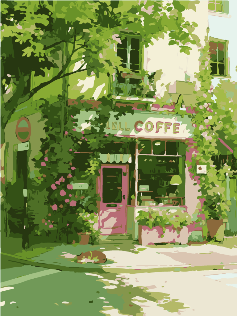 街头转角咖啡店插画