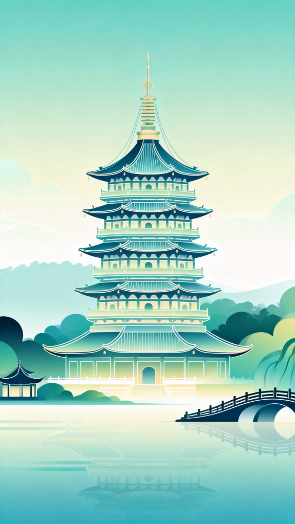 杭州雷峰塔地标扁平化插画