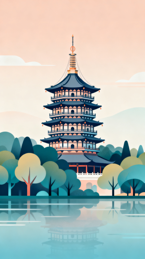 杭州雷峰塔地标扁平化插画