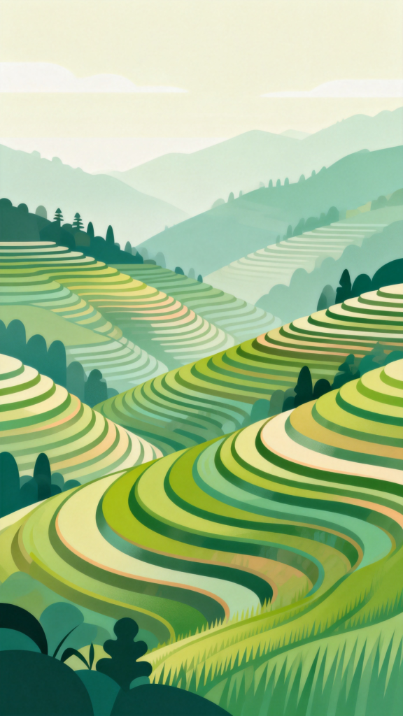 广西龙脊梯田插画