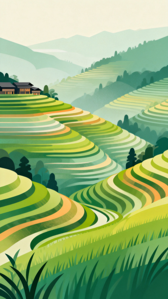 广西龙脊梯田插画