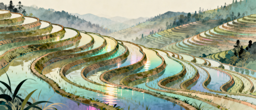 广西龙脊梯田插画