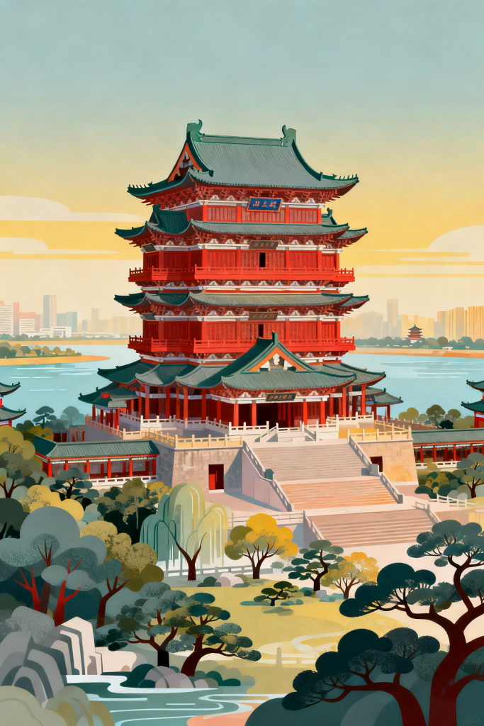 江西滕王阁扁平化插画