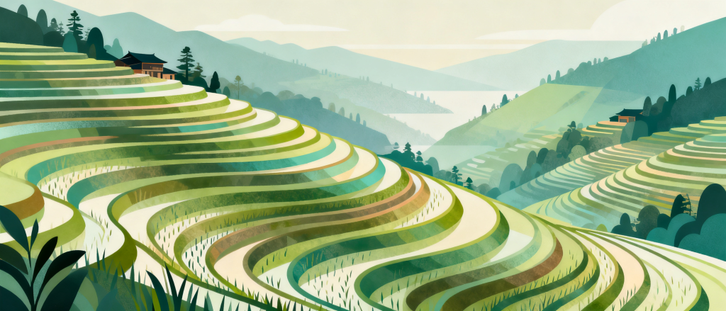 广西龙脊梯田插画