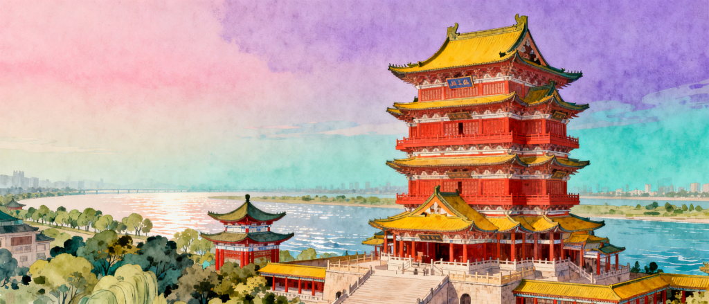 江西滕王阁扁平化插画