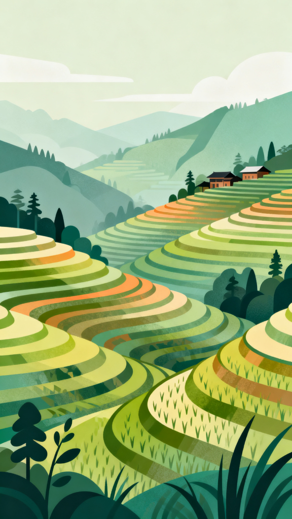 广西龙脊梯田插画