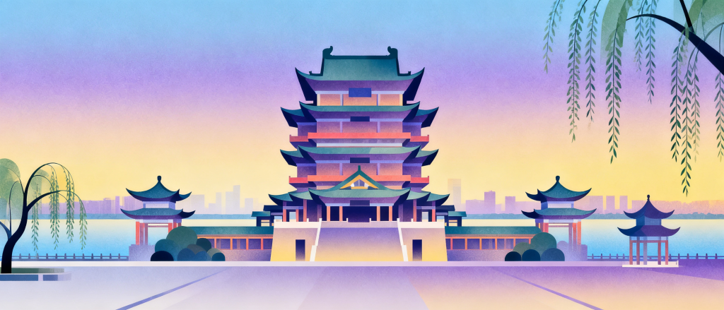 江西滕王阁扁平化插画