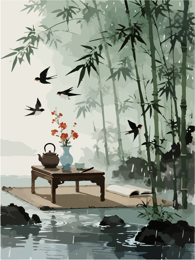 宁静唯美的竹林治愈插画