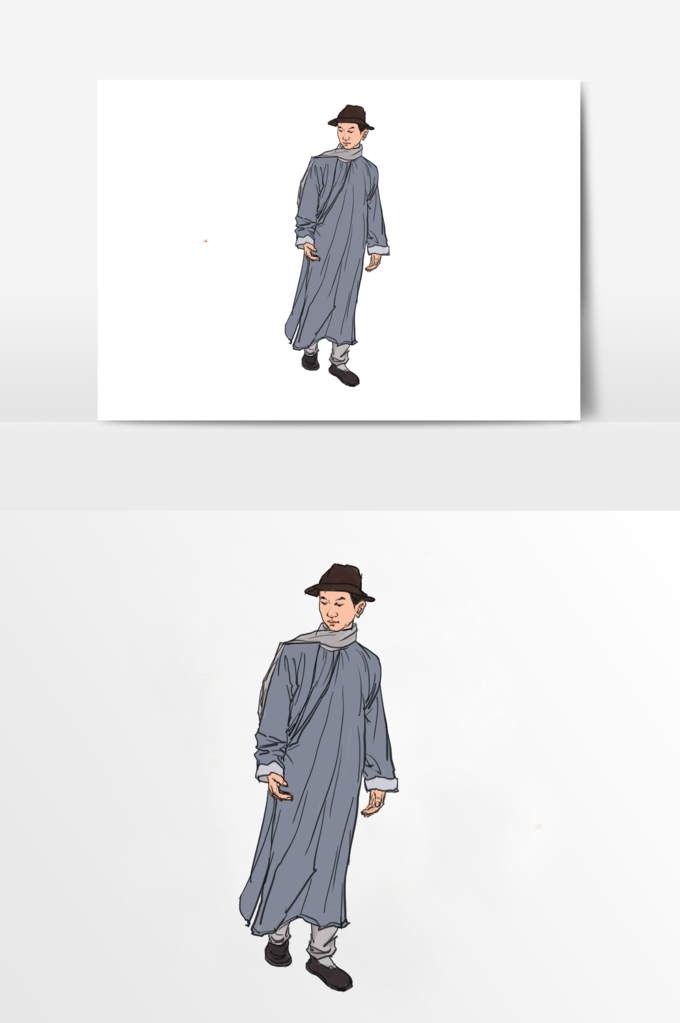 国画民国风人物插画图片