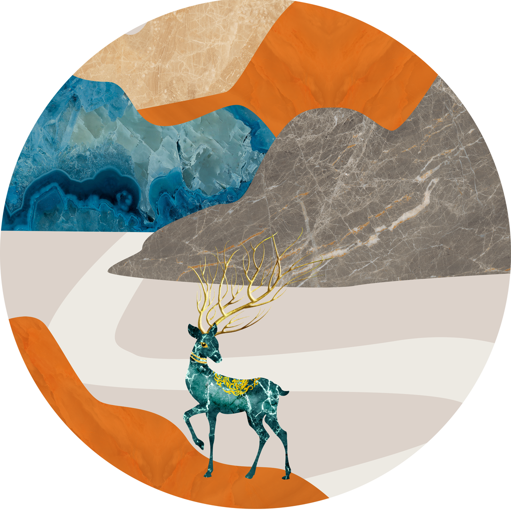 轻奢山水风景画圆形挂画装饰画