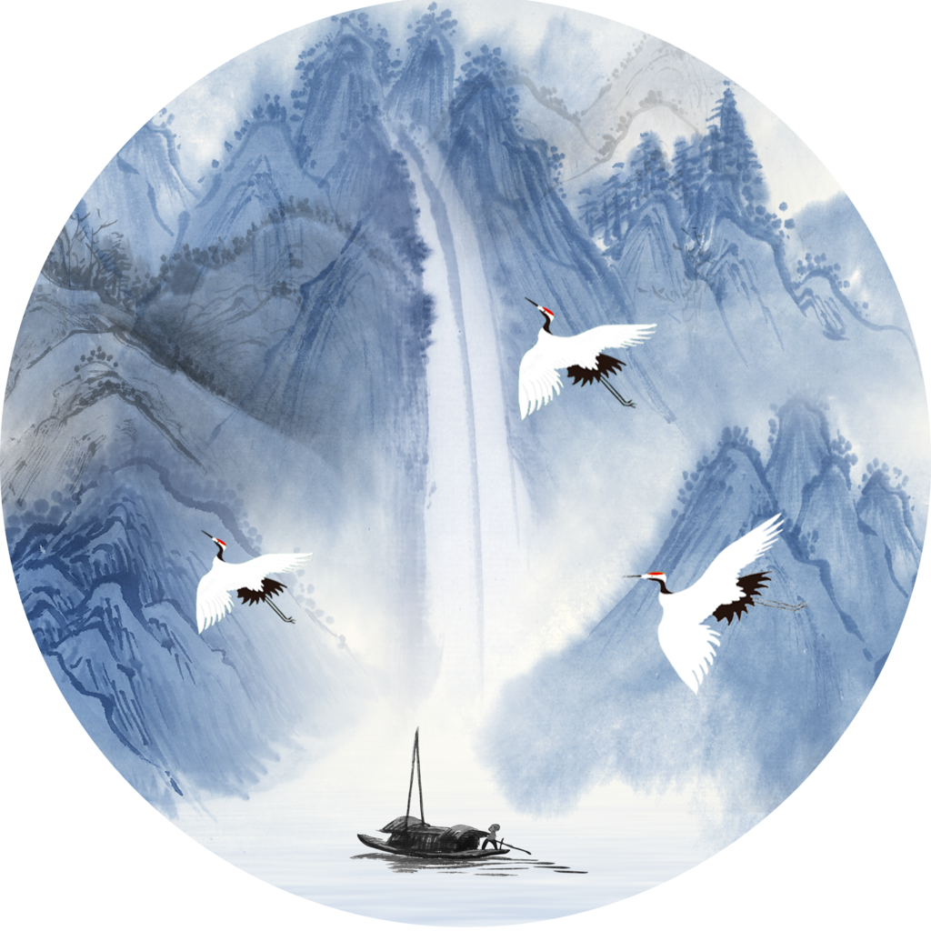 山水风景画圆形挂画装饰画