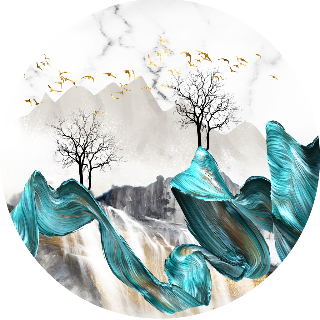 山水风景画圆形挂画装饰画